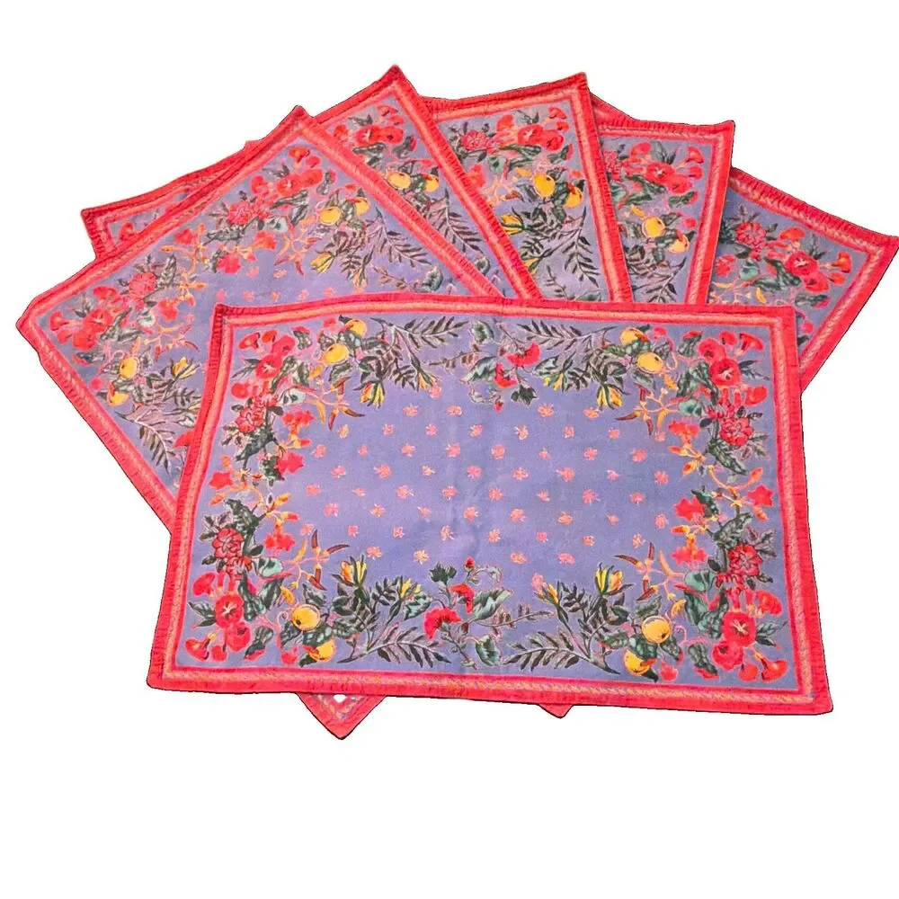 Vtg Williams-Sonoma 100% Cotton Floral Rectangular Placemats Blue Multi Set of 6